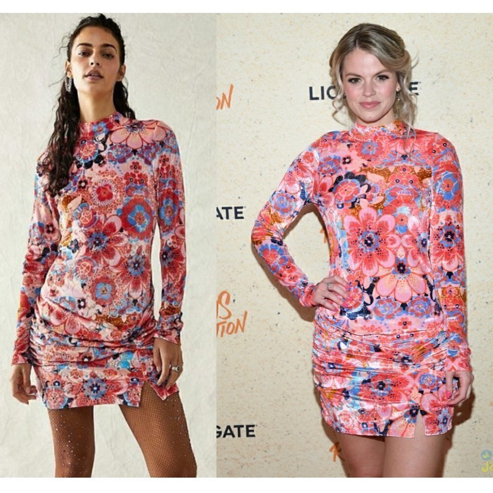 FREE PEOPLE Della Burnout Velvet Mini Dress in Fruit Punch Combo Size Large